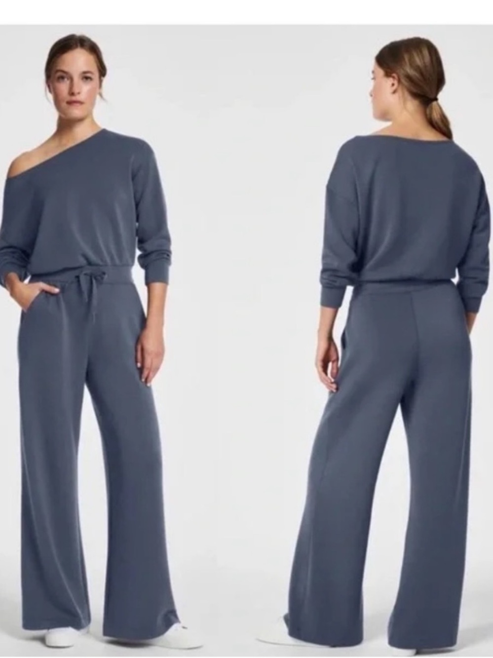 SPANX AirEssentials Off Shoulder Jumpsuit in Dark Storm Blue Sz XL